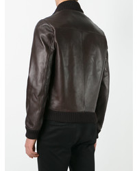 Gucci Leather Bomber Jacket Brown