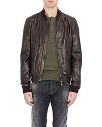 Dolce & Gabbana Leather Bomber Jacket Brown