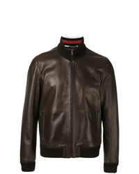 Gucci Leather Bomber Jacket Brown