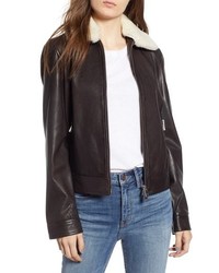 LaMarque Leather Flight Jacket With Removable Genuine Shearling Collar
