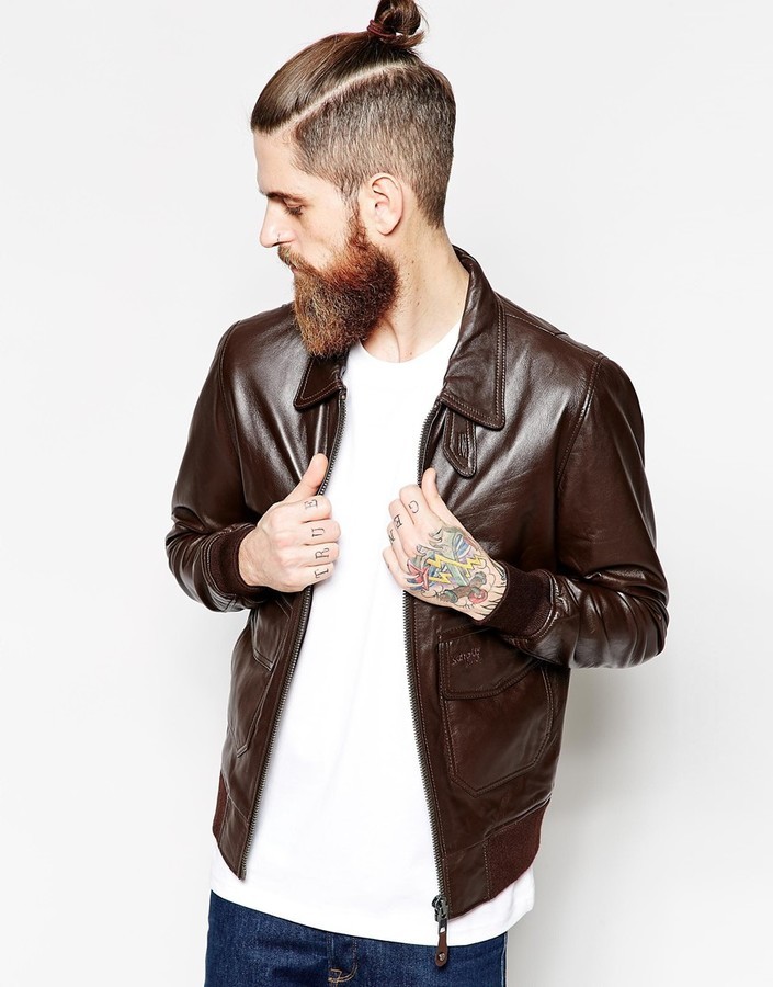 Schott Leather Jacket With Collar, $458 | Asos | Lookastic.com