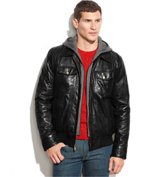 GUESS Leather Jacket With Knit Hood