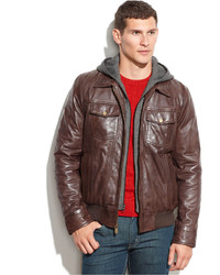 GUESS Leather Jacket With Knit Hood
