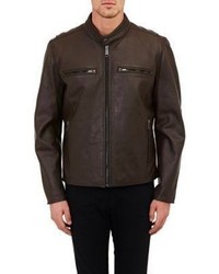 Barneys New York Leather Moto Jacket Brown