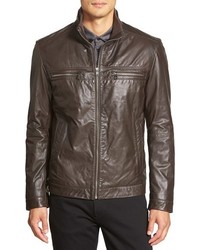 BOSS Leather Racer Trim Fit Jacket
