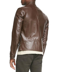 Maison Margiela Leather Zip Moto Jacket Brown