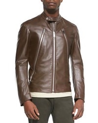 Maison Margiela Leather Zip Moto Jacket Brown