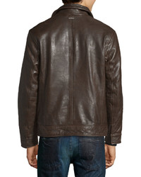 Andrew Marc Outpost Leather Bomber Jacket Espresso