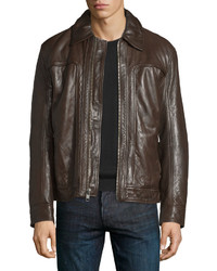 Andrew Marc Outpost Leather Bomber Jacket Espresso
