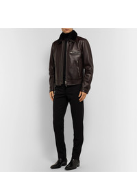 Tom Ford Slim Fit Shearling Trimmed Full Grain Leather Jacket