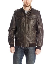 Tommy Hilfiger Faux Leather Military Bomber Jacket With Sherpa Lining