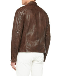 Ralph Lauren Black Label Washed Leather Moto Jacket Brown