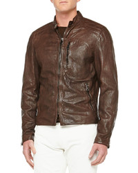 Ralph Lauren Black Label Washed Leather Moto Jacket Brown