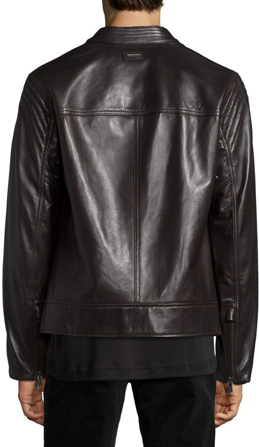 Andrew Marc Windsor Leather Racer Jacket Dark Brown, $795 | Neiman ...