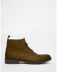 Asos Brand Boots In Brown Leather With Fleece Lining