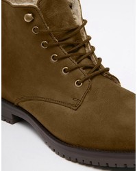 Asos Brand Boots In Brown Leather With Fleece Lining