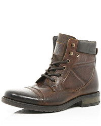 River Island Brown Contrast Panel Lace Up Military Boots
