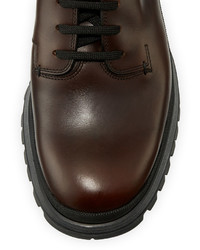 Prada Calf Leather Lace Up Boot Brown