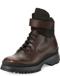 Prada Calf Leather Lace Up Boot Brown