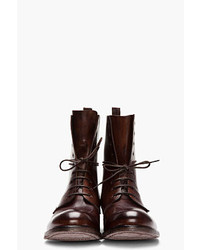 Officine Creative Dark Brown Leather Culatta Lace Up Boots