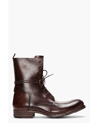 Officine Creative Dark Brown Leather Culatta Lace Up Boots