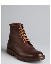Brunello Cucinelli Dark Brown Leather Lace Up Boots