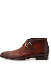 Magnanni For Neiman Marcus Leather Buckle Ankle Boot Brown