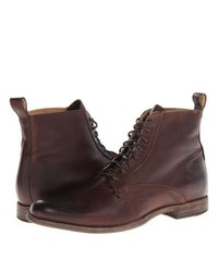 Frye Phillip Lace Up Pull On Boots Dark Brown Soft Vintage Leather
