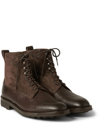 Edward Green Galway Shearling Lined Pebble Grain Leather And Suede Boots