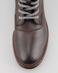 Brunello Cucinelli Polished Leather Lace Up Boot Brown