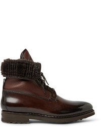 Santoni Shearling Lined Panelled Leather Boots