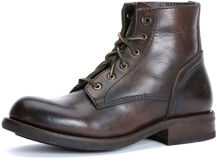 Frye Sutton Mid Height Lace Up Boot Dark Brown, $328 | Neiman Marcus