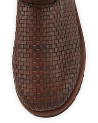 UGG Woven Leather Mini Boot Cognac