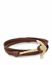 Miansai 18k Gold Plated Anchor Leather Bracelet Brown