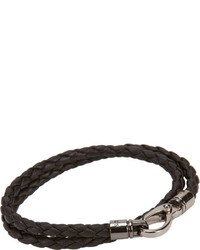 Tod's Braided Leather Double Wrap Bracelet Dark Brown Brown