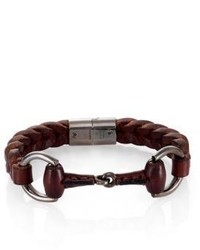 Gucci Braided Leather Sterling Silver Horse Bit Bracelet