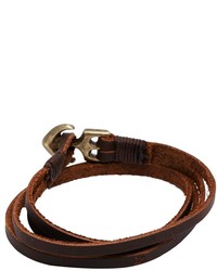 Asos Brand Double Wrap Leather Bracelet With Anchor In Brown