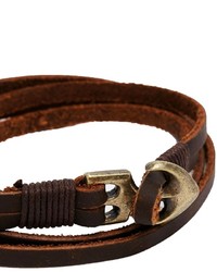 Asos Brand Double Wrap Leather Bracelet With Anchor In Brown