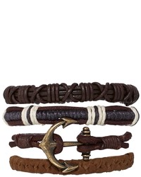 Asos Brand Leather Anchor Bracelet Pack In Brown