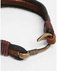 Asos Brand Leather Triple Bracelet In Brown