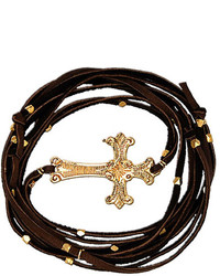 Ettika Brown Leather Cross Wrap Bracelet