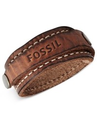Fossil Bracelet Silver Tone Brown Leather Wrap Bracelet
