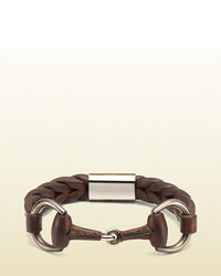 Gucci Dark Brown Leather Bracelet With Horsebit Detail