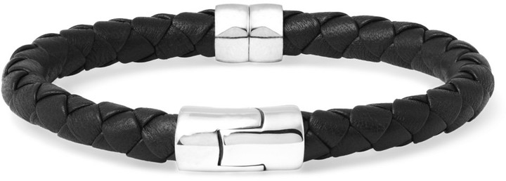 Bottega Veneta - Intrecciato Leather and Oxidised Silver Bracelet - Men -  Black Bottega Veneta