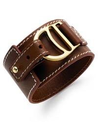 Lauren Ralph Lauren Gold Tone Stirrup Brown Leather Adjustable Bracelet