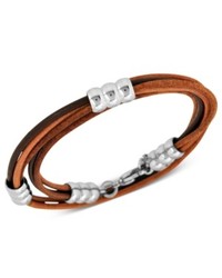 Macy's Stainless Steel Bracelet 6 Strand Brown Leather Wrap Bracelet