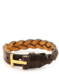 Tom Ford Nashville Braided Leather Bracelet Dark Brown
