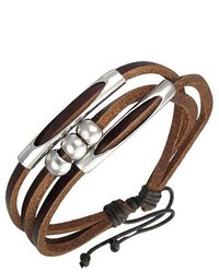 Overstock Genuine Leather Brown Beaded Fortune Bracelet