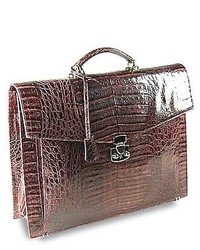 Fontanelli Brown Croc Embossed Leather Briefcase