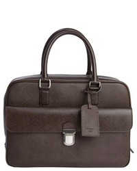 Giorgio Armani Moro Brown Leather Front Pocket Top Handle Briefcase